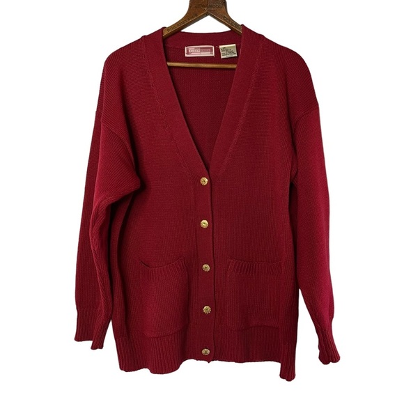 Vintage Oversized Slouchy Knit V Neck Cardigan Sweater Academia Burgandy Red - Picture 3 of 13